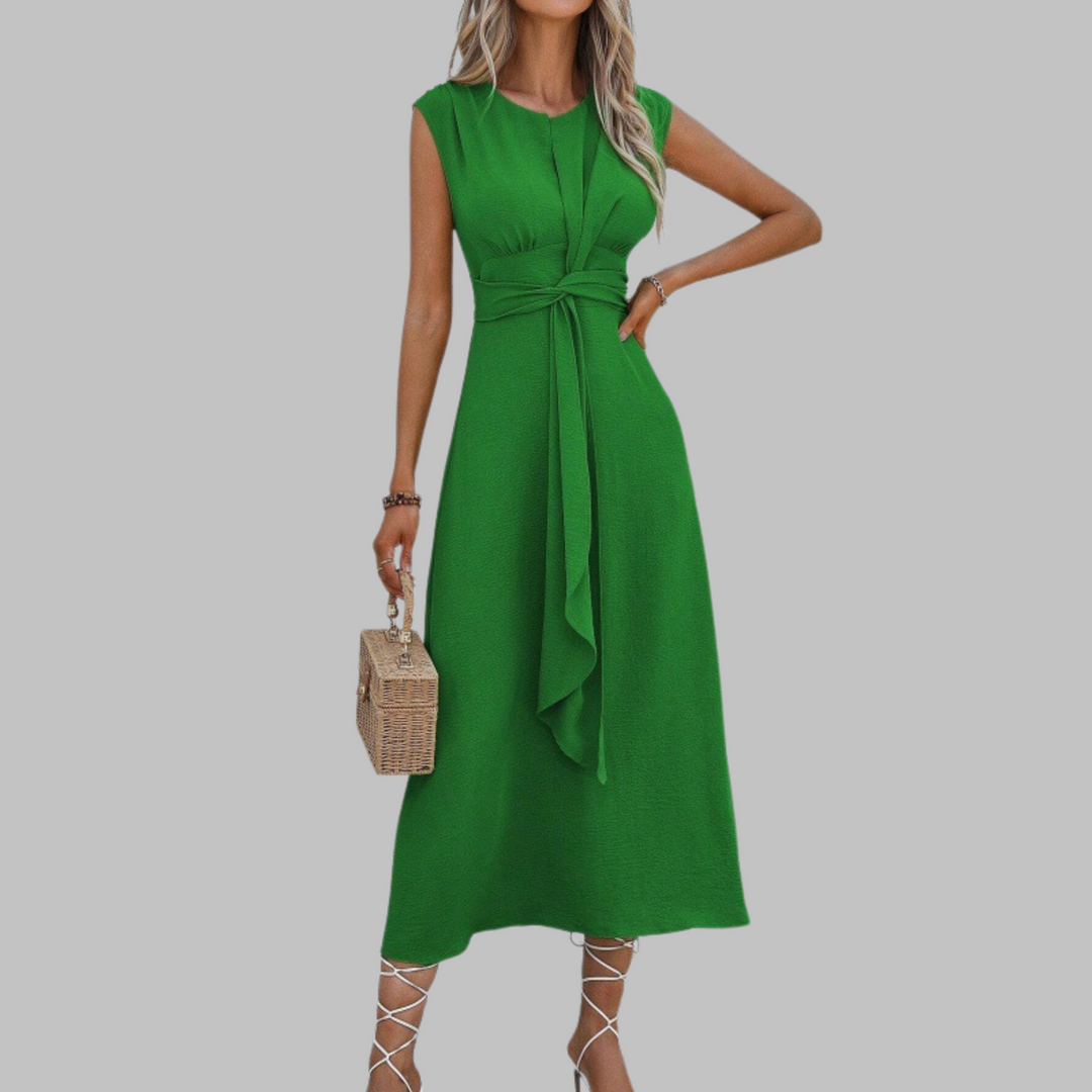 Women’s Solid Crepe Maxi Dress – Sleeveless Round Neck Timeless Elegant Dress