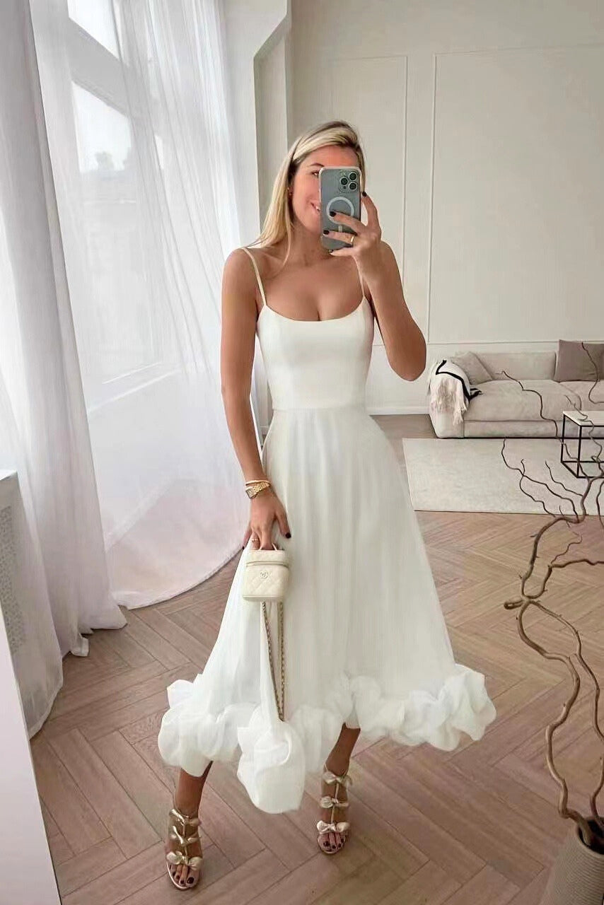 Women’s Chiffon Wedding Guest Dress – Elegant Flowing Silhouette Draped Bodice Dress