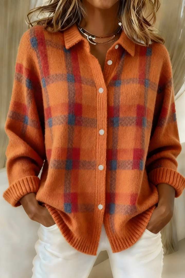 Anna - Soft Knitted Check Cardigan