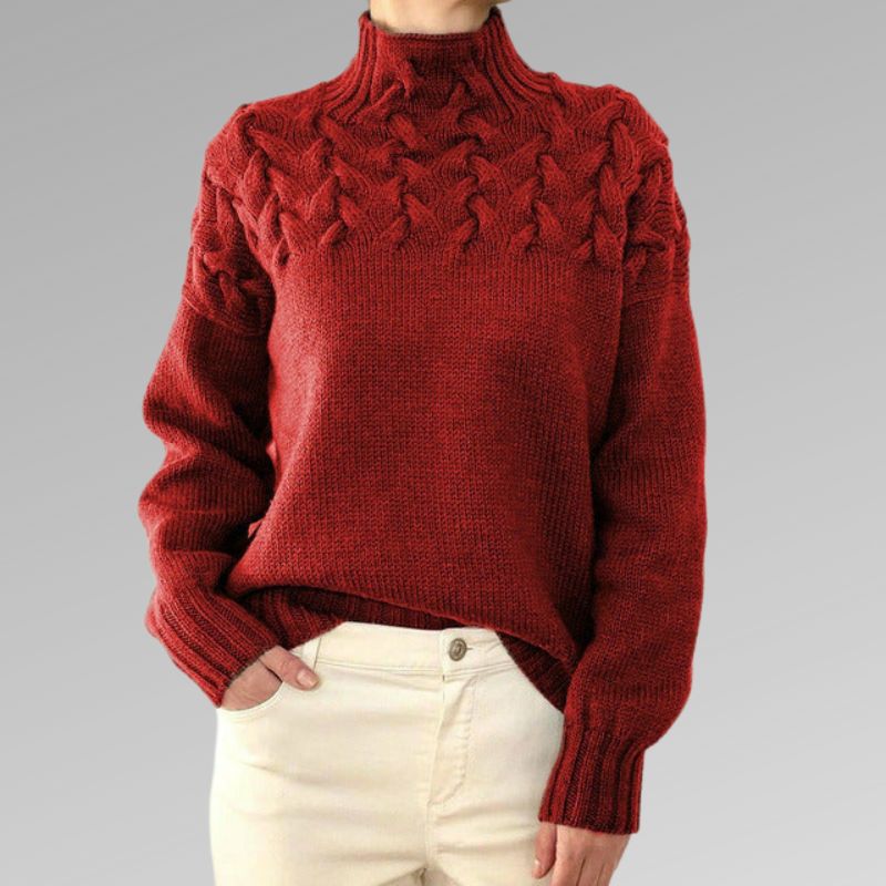 Eva - Women's Pullover with Cable Pattern Detail
