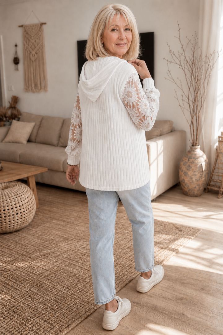 Lunetta – Lace Sleeve Ribbed Hoodie Cardigan