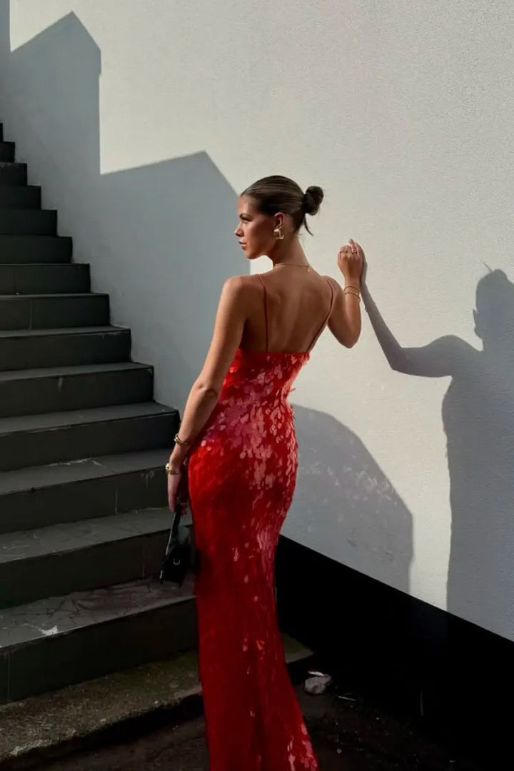 Enchanting Backless Sequin With Timeless Wedding Guest Eveningwear Detailing Dress