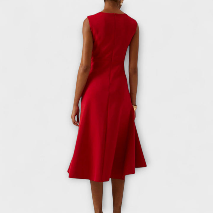Glamorous Draped Asymmetric Crepe With Luxuriously Contoured Silhouette Midi Dress