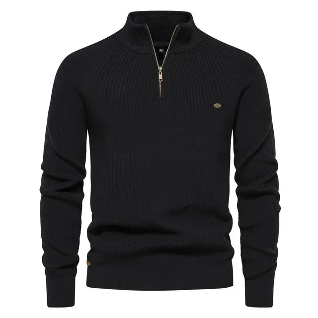 Men's Knitted Quarter-Zip Classic Ribbed Sweater