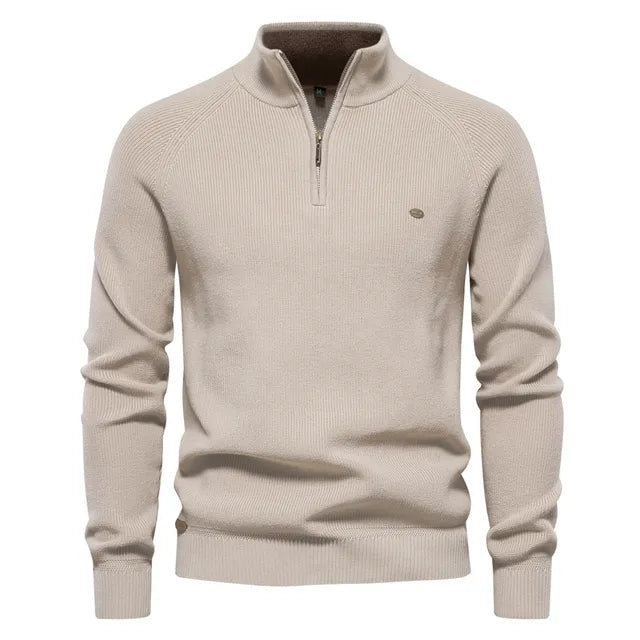 Men's Knitted Quarter-Zip Classic Ribbed Sweater