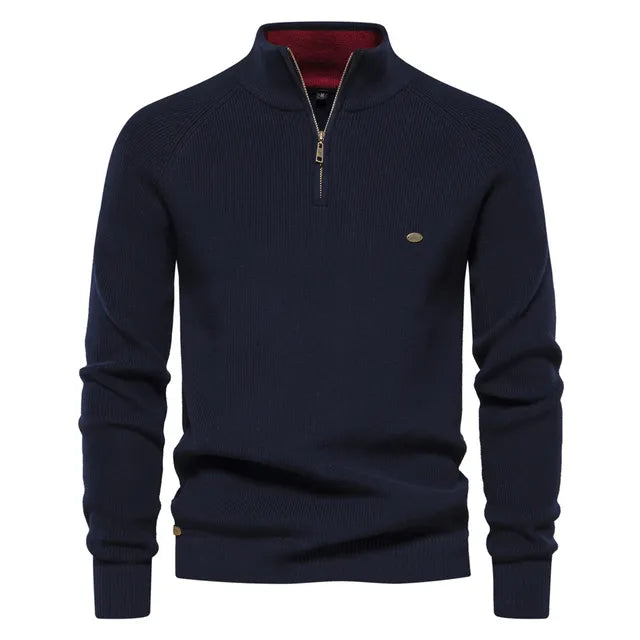 Men's Knitted Quarter-Zip Classic Ribbed Sweater