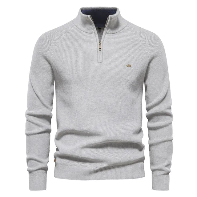 Men's Knitted Quarter-Zip Classic Ribbed Sweater