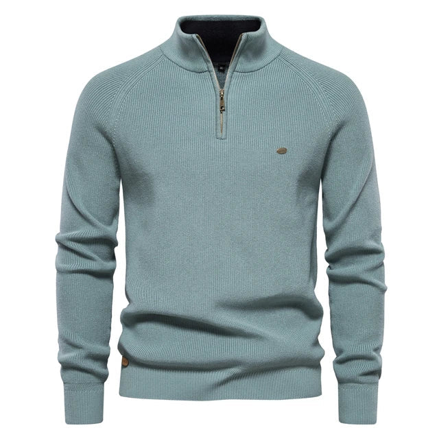 Men's Knitted Quarter-Zip Classic Ribbed Sweater