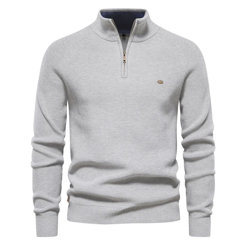 Men's Knitted Quarter-Zip Classic Ribbed Sweater