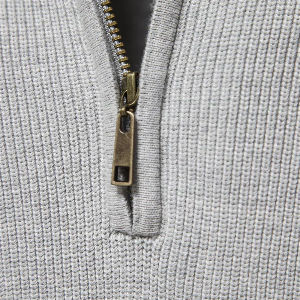 Men's Knitted Quarter-Zip Classic Ribbed Sweater