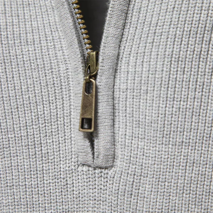Men's Knitted Quarter-Zip Classic Ribbed Sweater