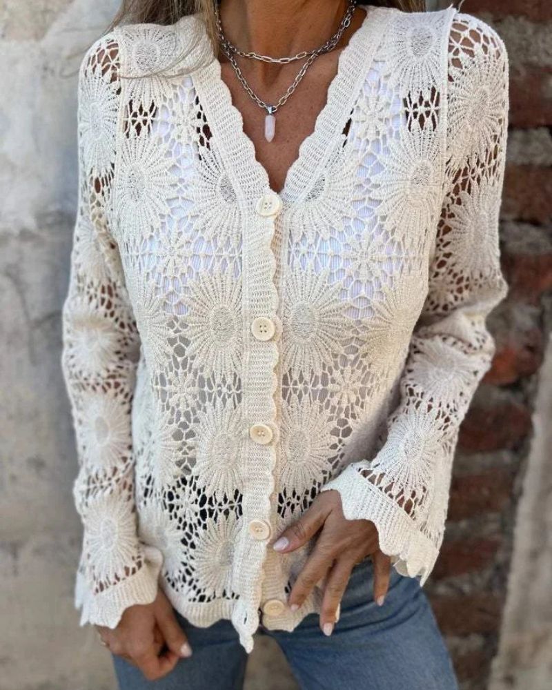 NALIE - Crocheted Lace Button Cardigan