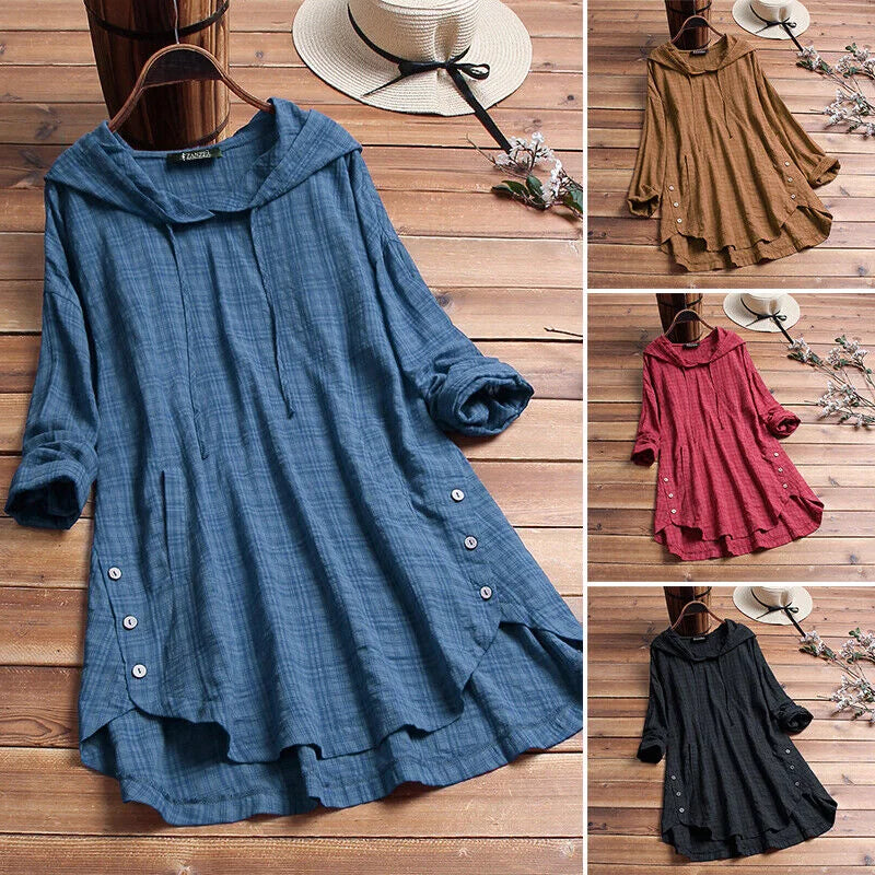 Hillary - Loose Cotton Sweatshirt with Button