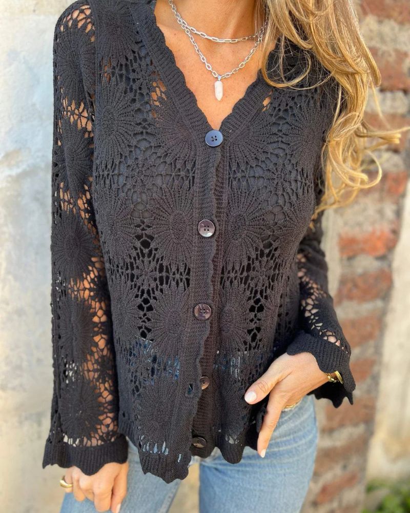 NALIE - Crocheted Lace Button Cardigan