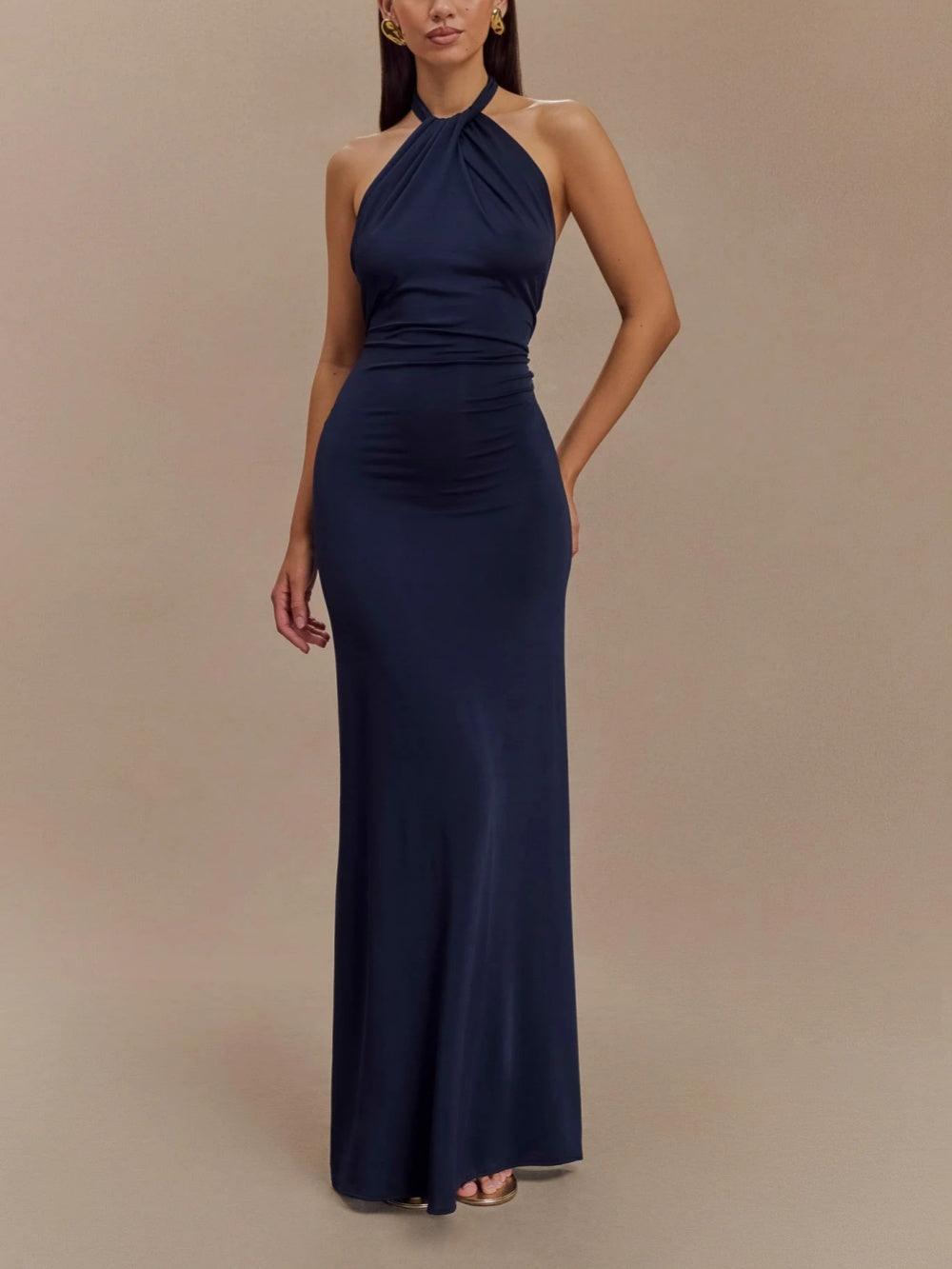 Exquisitely Captivating Halter Neck Silky Slinky Luxurious Ruched Textured Maxi Dress
