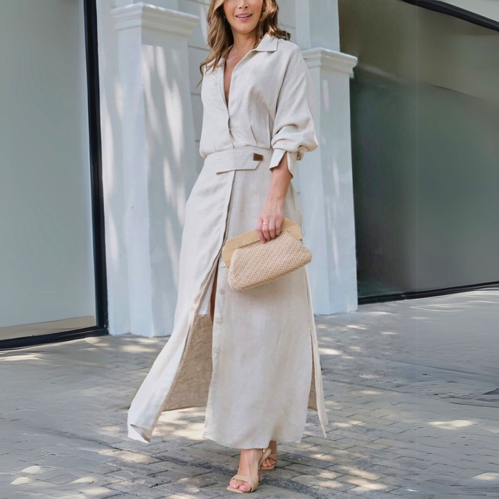 Effortless Flattering V-Neck Minimalist Lightweight Fabric Flowing Airy Maxi Dress