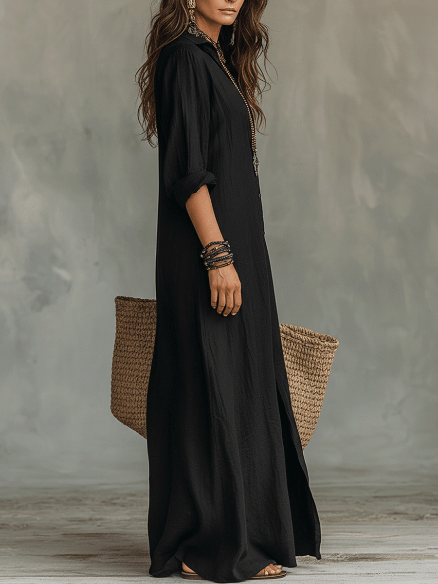 Luxurious Bohemian-Chic Button-Front Maxi In Lightweight Breathable Soft Rayon Dress