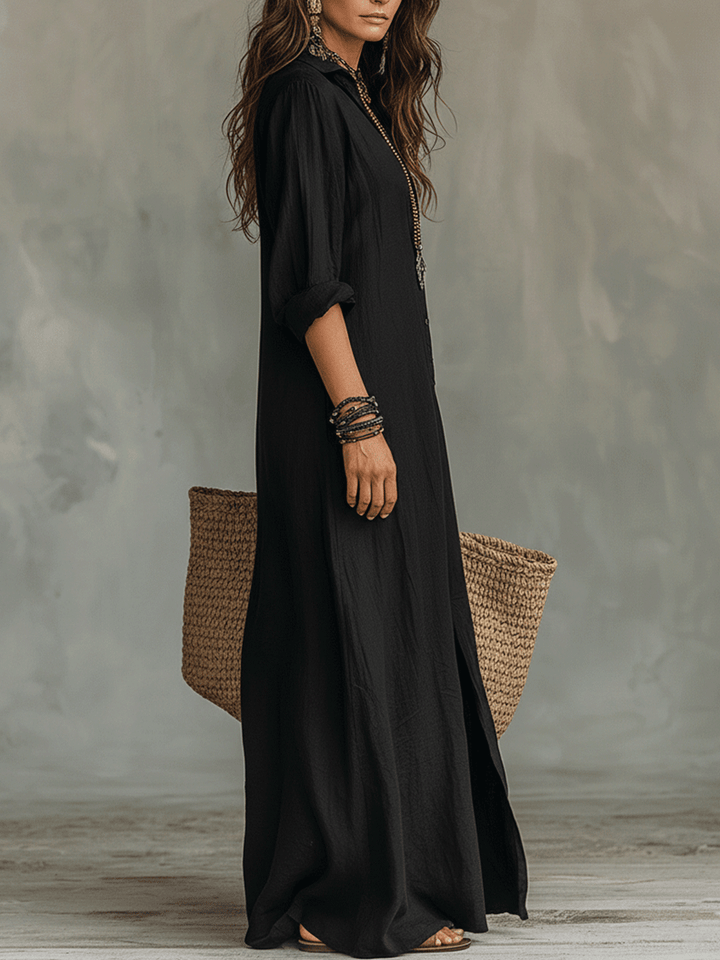 Luxurious Bohemian-Chic Button-Front Maxi In Lightweight Breathable Soft Rayon Dress