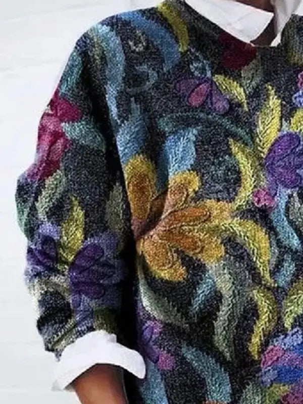 Ladies Floral Print Pullover Sweater