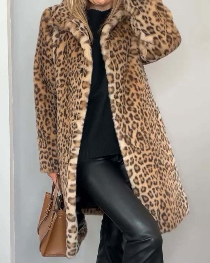Lysandra | Women's Long Coat with Leopard Print