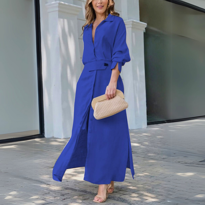 Effortless Flattering V-Neck Minimalist Lightweight Fabric Flowing Airy Maxi Dress