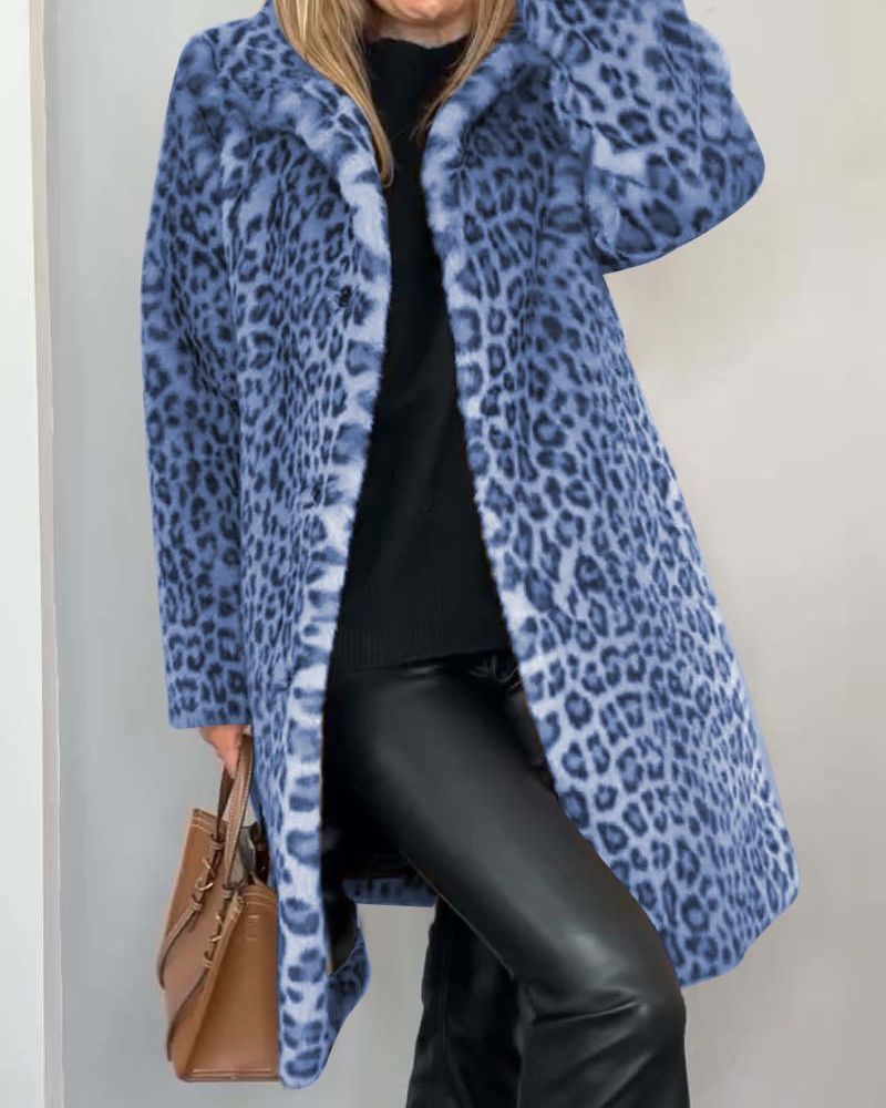 Lysandra | Women's Long Coat with Leopard Print