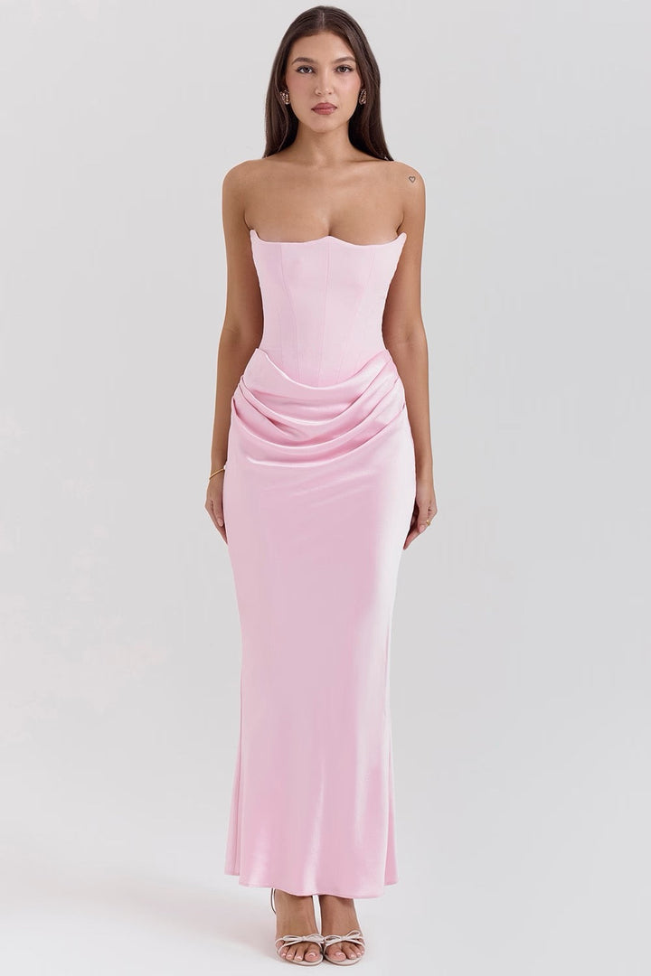 Timeless Chic Strapless A-Line Lace Wedding Guest Midi Evening Dress