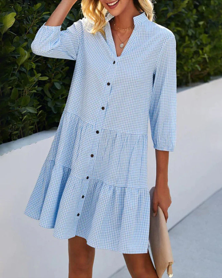 Women’s Summer Check Pattern Dress – Stylish Flowing Silhouette Relaxed Fit Dress