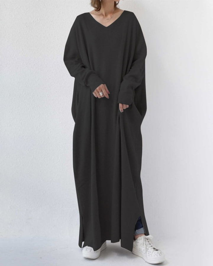 Luxuriously Elegant Long-Sleeve Wool-Blend Winter Maxi With Flowing Silhouette Dress
