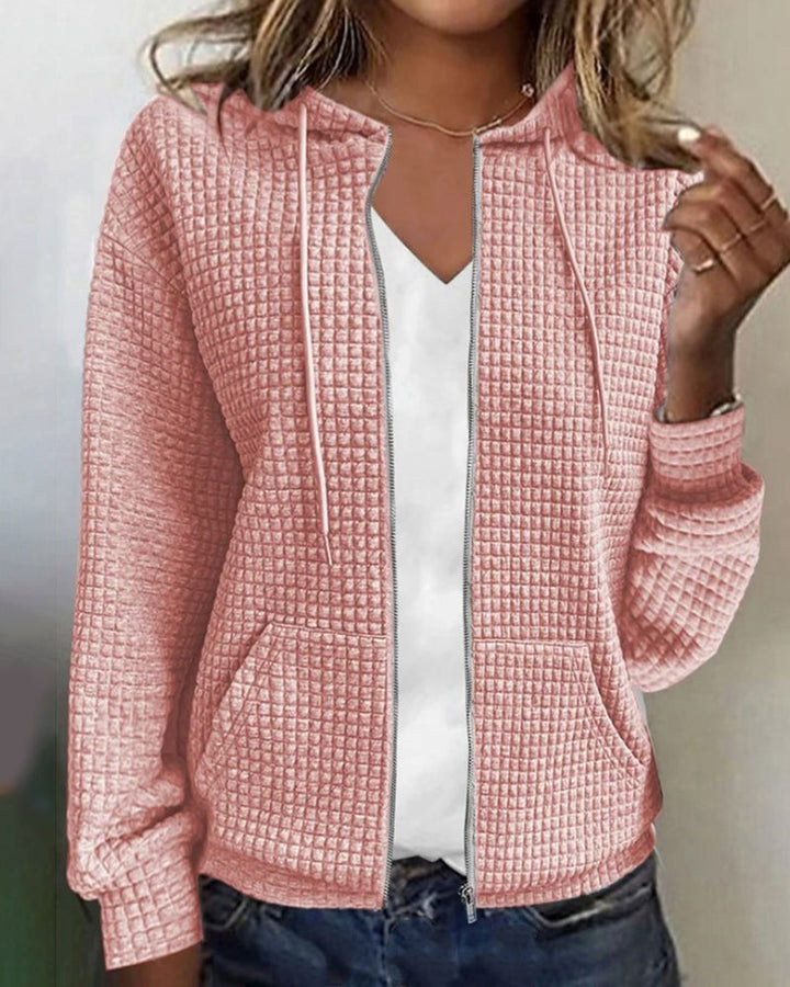 Casual Hoodie with Long Sleeves and Textured Zip