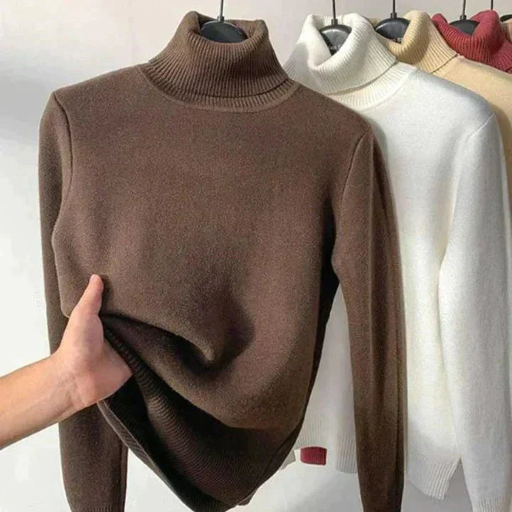 Leonie - Beige Turtleneck Sweater with Fleece Lining