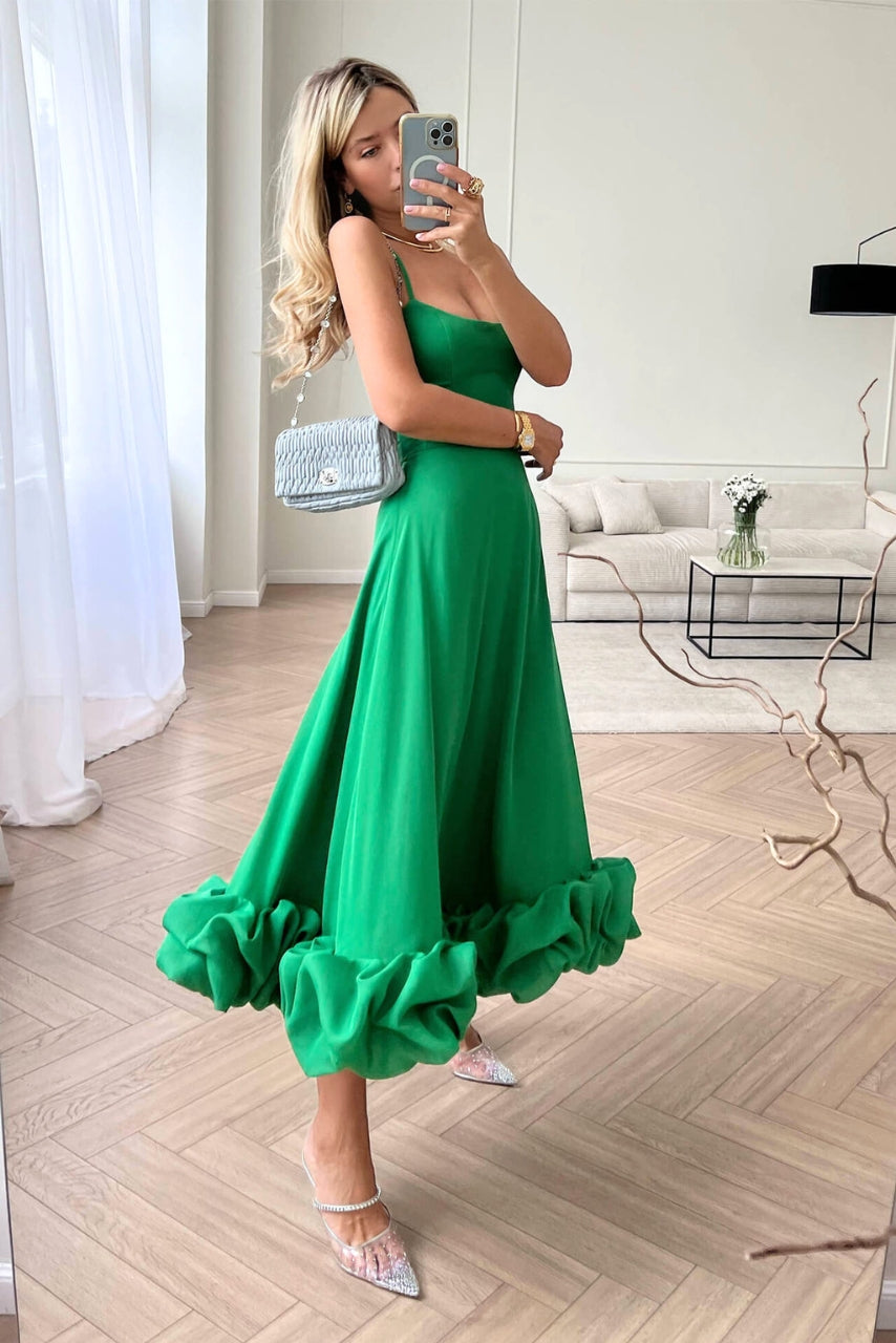 Women’s Chiffon Wedding Guest Dress – Elegant Flowing Silhouette Draped Bodice Dress