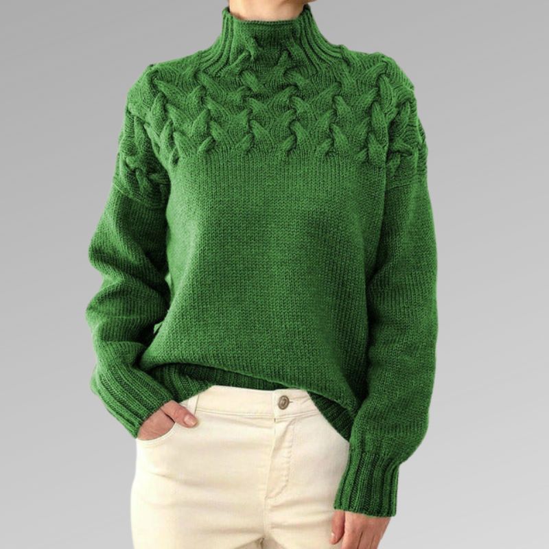 Eva - Women's Pullover with Cable Pattern Detail