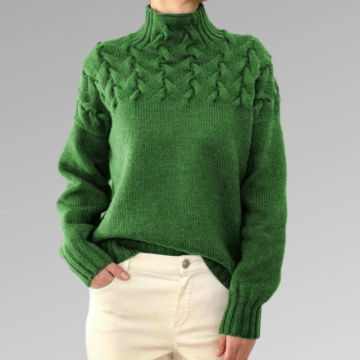 Eva - Women's Pullover with Cable Pattern Detail