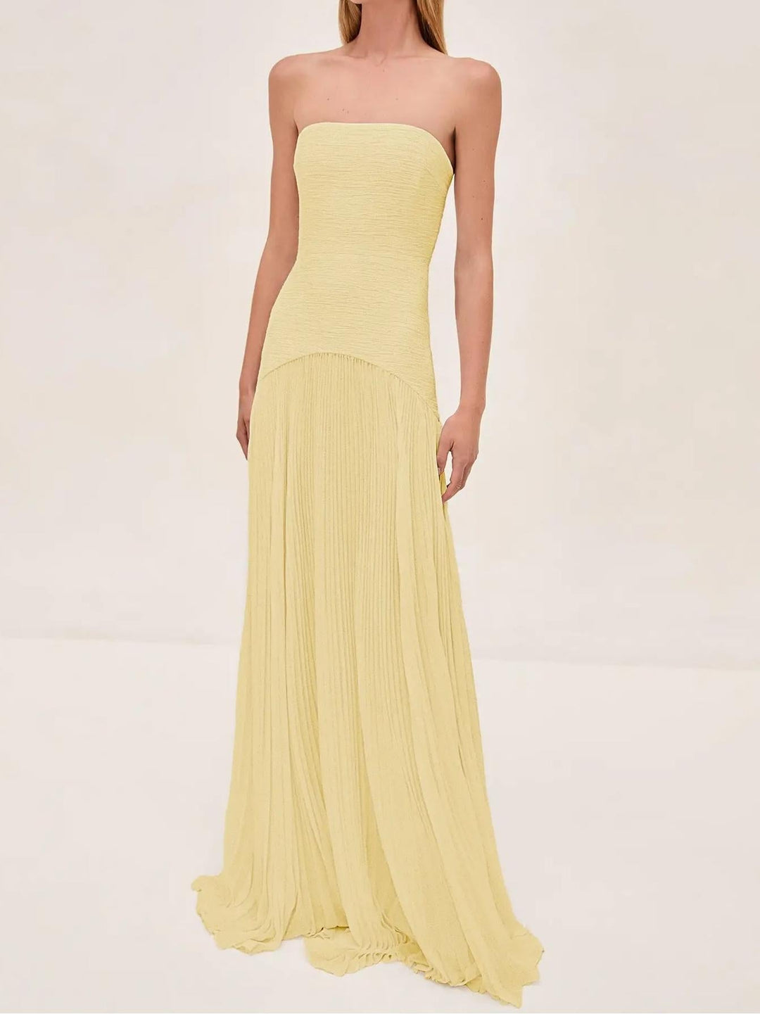 Women’s Sage Green Silk Maxi Dress – Elegant Strapless Pleated Charmeuse Evening Formal Dress