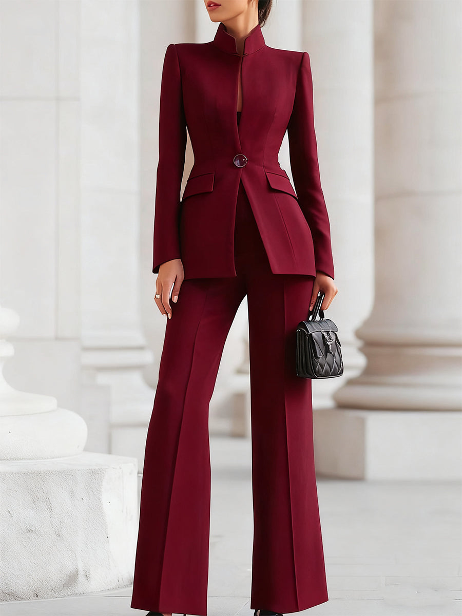 Remi | Blazer with Stand Collar and Wide Leg Trousers
