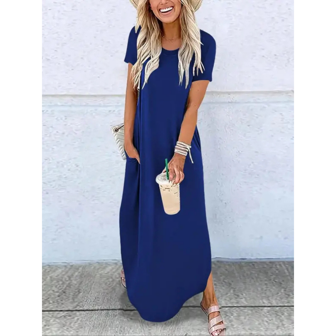 Effortlessly Chic Flowing Neckline Premium Supersoft Cotton Microfiber Maxi Dress