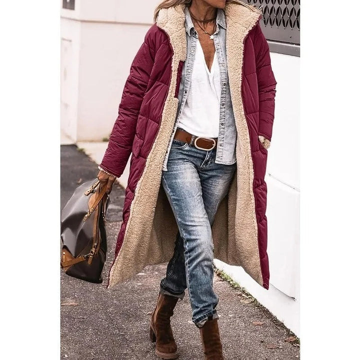 Stylish Long Down Jacket for Women with Sherpa Lining