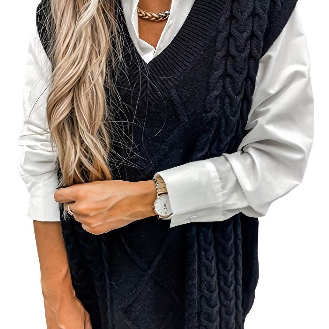 Cora | Cozy Cable Knit V-Neck Sweater Vest