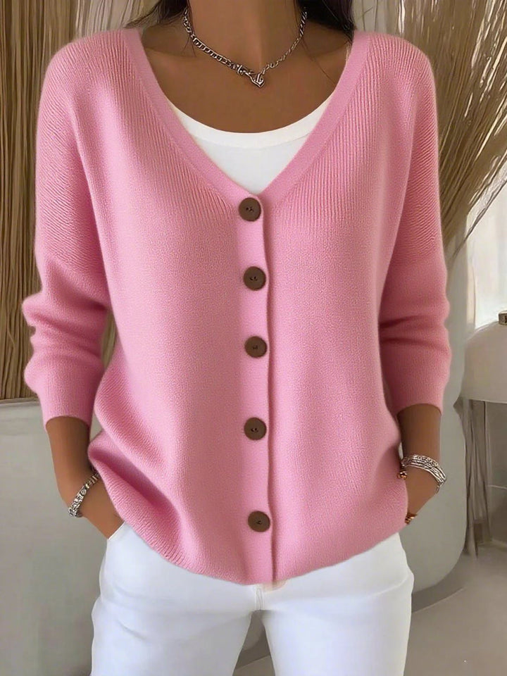 Olivia - Long Sleeve V-Neck Button Sweater