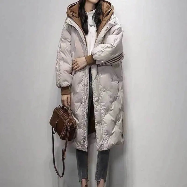 Isabelle | Women's Quilted Long Coat with Hood and Stripes