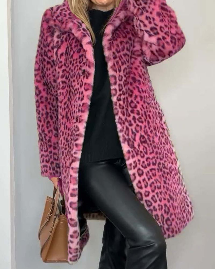 Lysandra | Women's Long Coat with Leopard Print