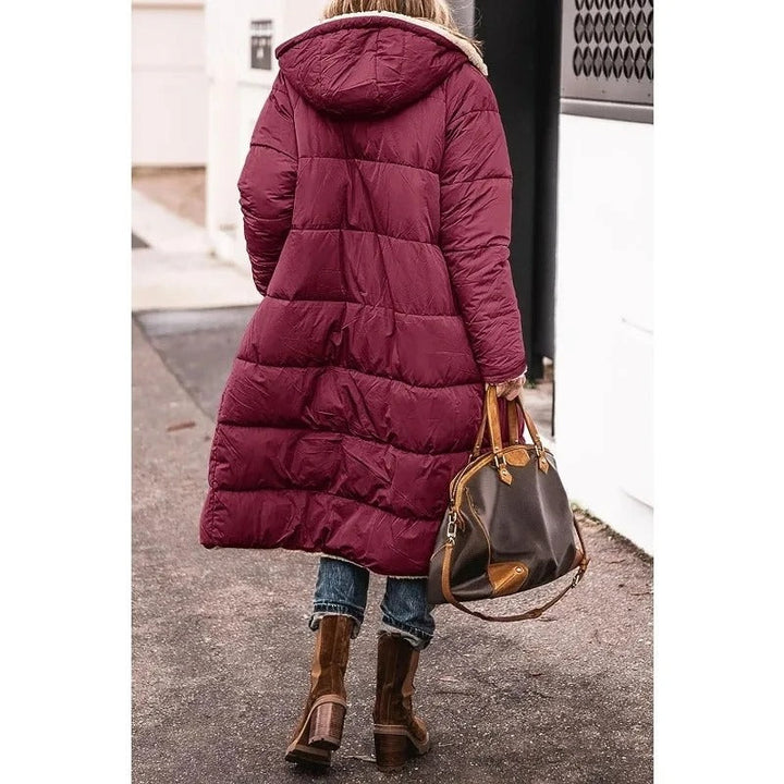 Stylish Long Down Jacket for Women with Sherpa Lining