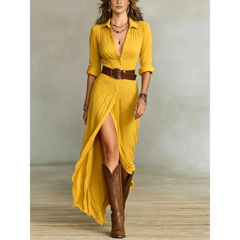 Eleanor | Women’s Maxi Dress with Buttons and Ruching
