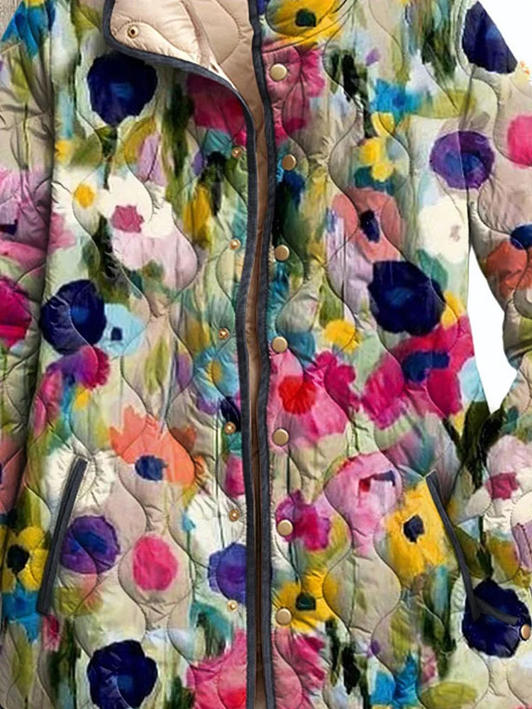 Ladies Vintage Charming Floral Jacket Casual Padded Coat
