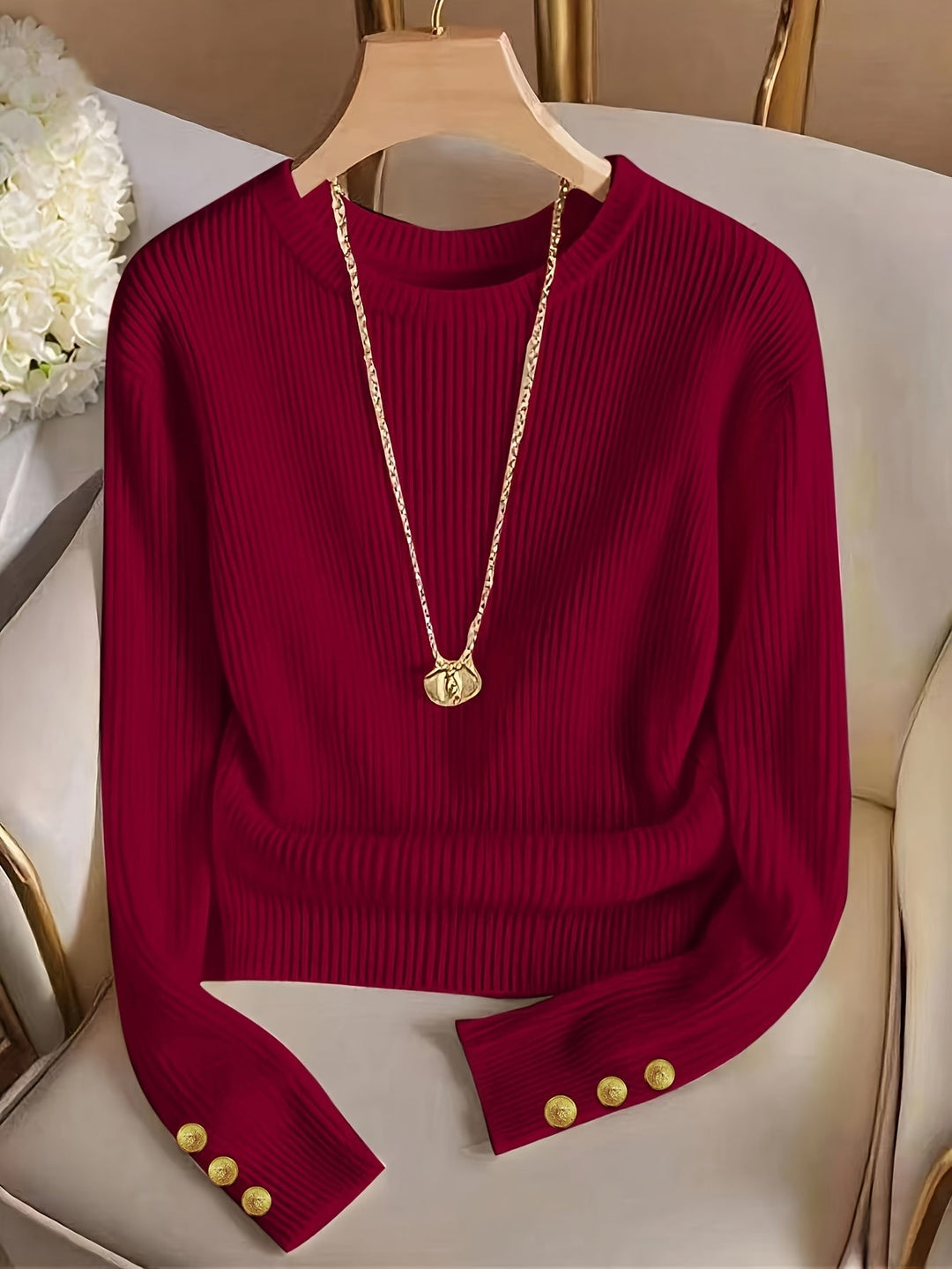 Gretchen | Ribbed Sweater with Buttons on the Sleeves