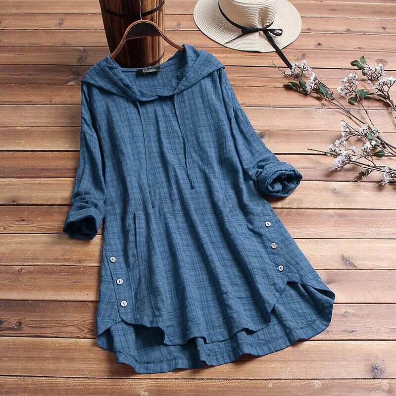 Hillary - Loose Cotton Sweatshirt with Button
