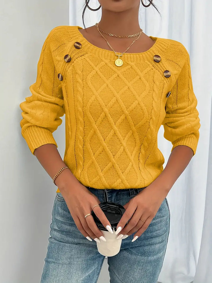 Lina - Long Sleeve Sweater with Braided Pattern, Casual Sweater with Round Neck