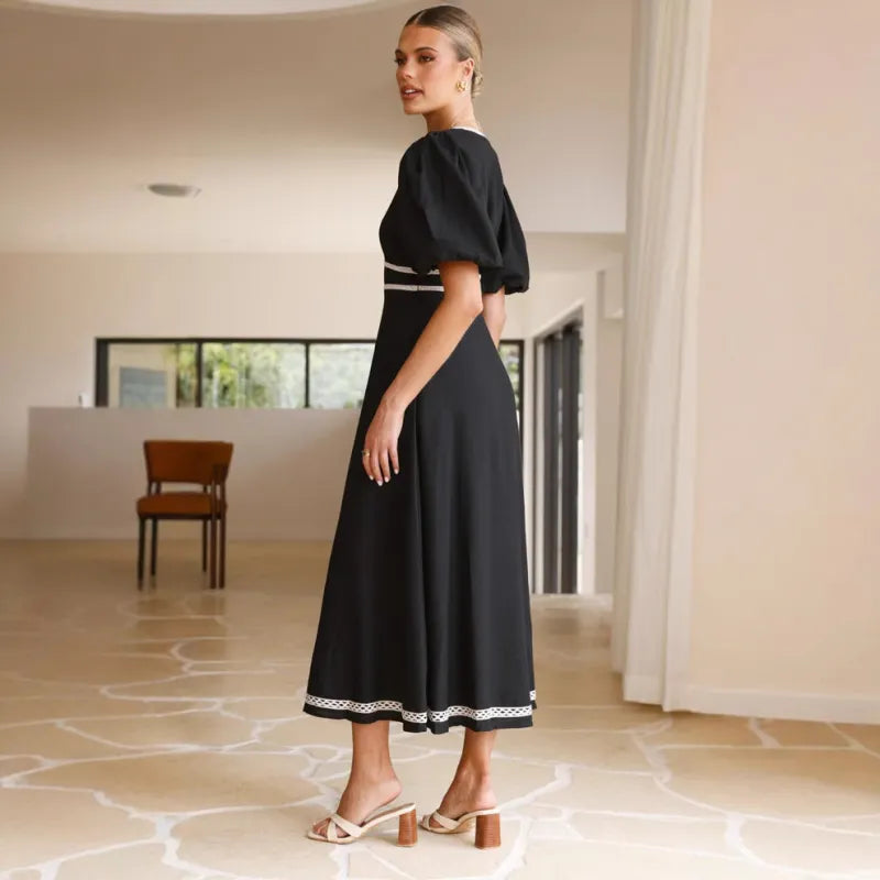 Anastasia |Women's Dress with V-Neck and Puff Sleeves