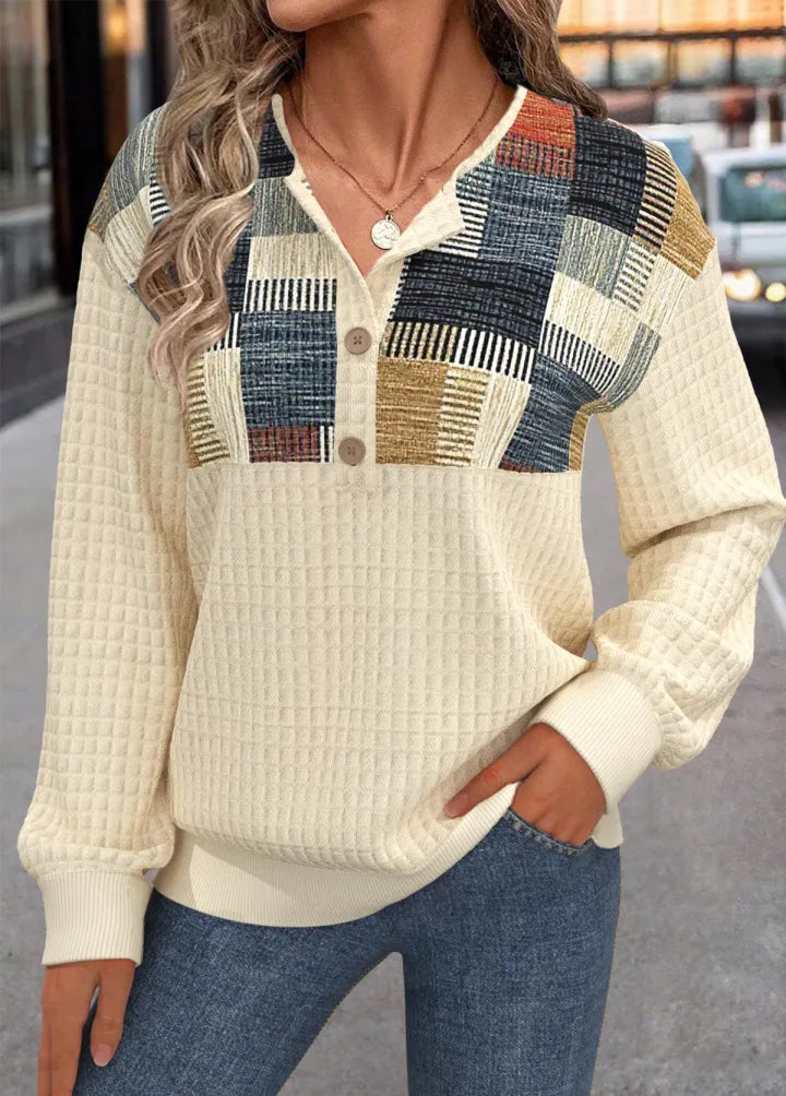 Linora | Patchwork Sweater with Buttons
